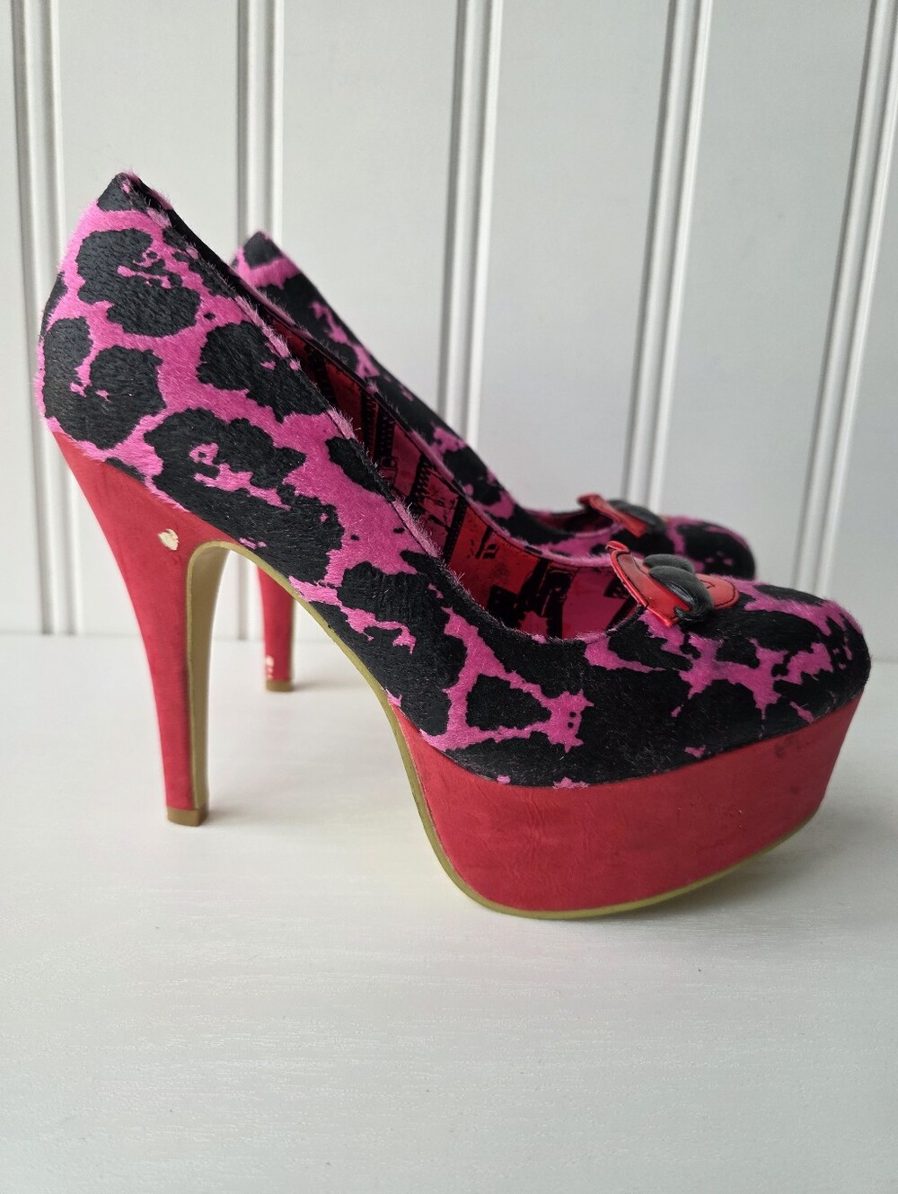 Abbey Dawn Feel The Love Platform Heels Pink Leopard Print Punk Goth Size 10